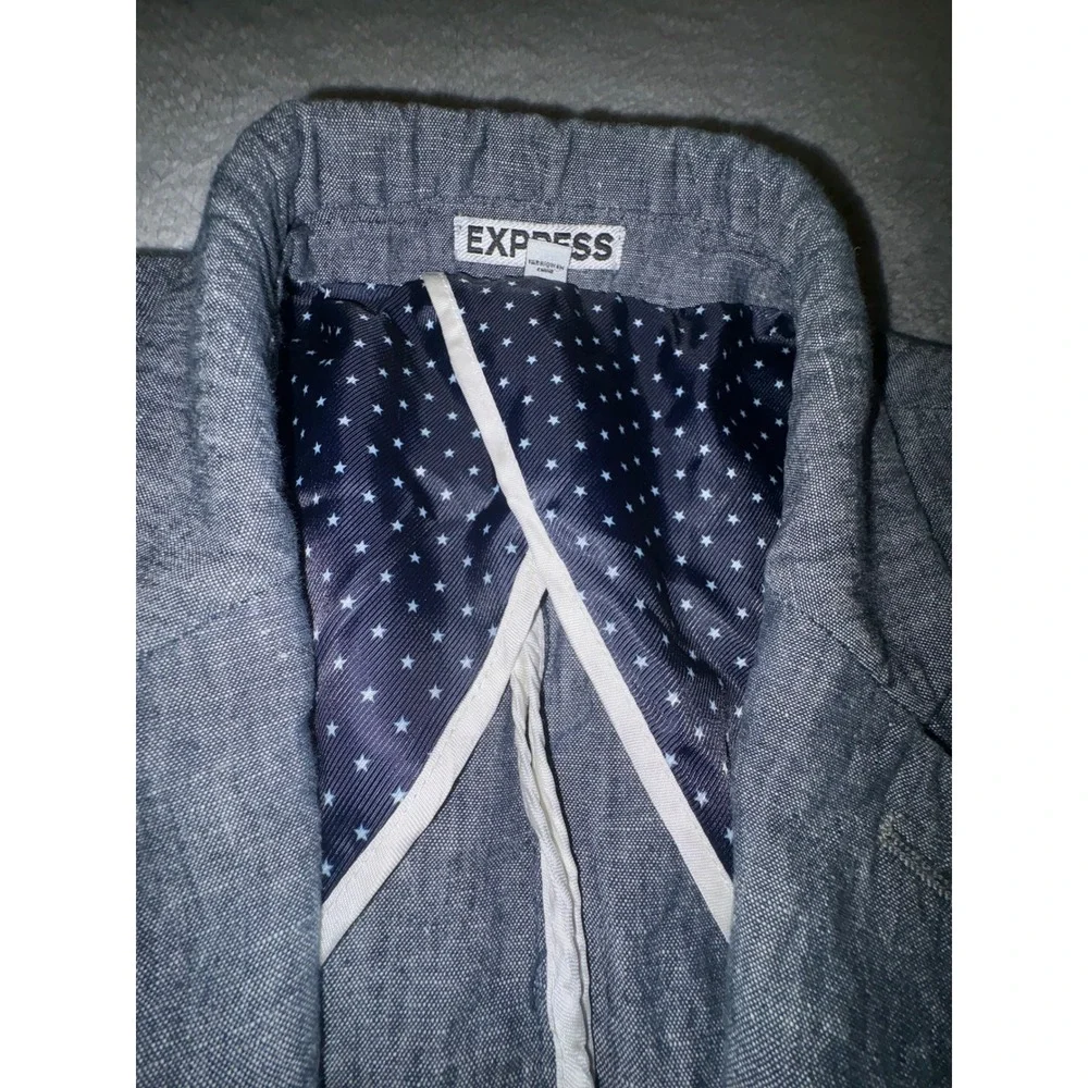 (CL) Express Photographer Fitted 44R Blue Chambray Sport Coat Blazer Mens